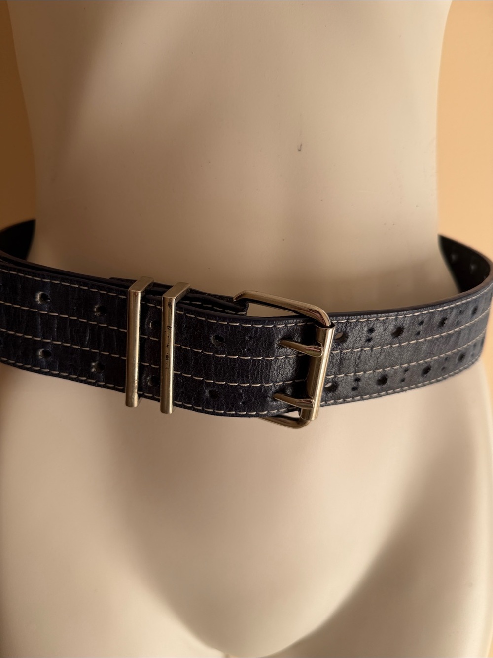Steven By Steve Madden Black Textured Belt with Gold Buckle and Double Keeper